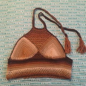 Hand Crochet halter top 1970s style hippie